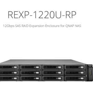 The REXP-1220U-RP expansion enclosure is designed for expanding the storage space on a QNAP NAS* by connecting multiple expansion enclosures via high-speed mini SAS cables. Featuring a 12 Gbps SAS interface on the chassis