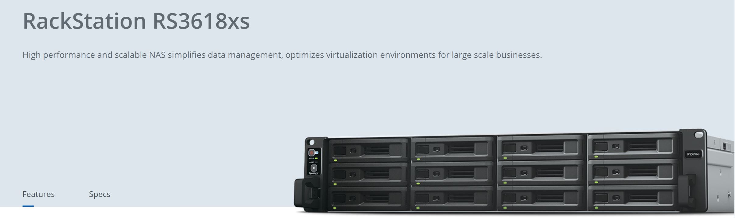 Synology RackStation RS3618xs 12-Bay 3.5' Diskless 4xGbE NAS (2U Rack)