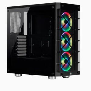 The CORSAIR iCUE 465X RGB is a mid-tower ATX smart case that offers brilliant visuals showcased by two tempered glass panels. Three included CORSAIR LL120 RGB fans and an iCUE Lighting Node CORE smart RGB lighting controller combine with powerful iCUE software for fully customizable illumination out of the box. Expand your cooling potential with room for up to 6x fans or multiple radiators and a Direct Airflow Path™ layout ensuring obstruction-free airflow to your components. Install up to two 3.5in HDDs and four 2.5in SSDs for the storage you need and keep your system clean and tidy with intuitive built-in cable routing and three removable dust filters.