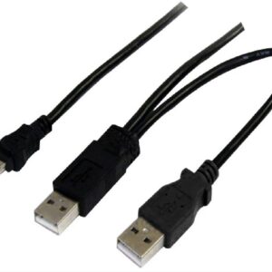 Astrotek USB 2.0 Y Splitter Cable - Type A Male to Mini B 5 pins 1m + USB Type A Male 2m Black Colour Power Adapter Hub Charging 20cm