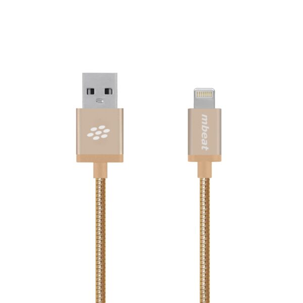 mbeat® "Toughlink" 1.2m Lightning Fast Charging Cable - Gold/Durable Metal Braided MFI/ Apple iPhone X 11 7S 7 8 Plus XR 6S 6 Plus 5 5S iPad Mini Air