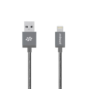 mbeat® "Toughlink" 1.2m Lightning Fast Charging Cable - Grey/Durable Metal Braided/MFI/ Apple iPhone X 11 7S 7 8 Plus XR 6S 6 Plus 5 5S iPad Mini Air