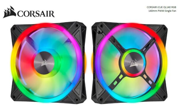 Give your PC spectacular lighting from any angle with a CORSAIR iCUE QL140 RGB PWM fan
