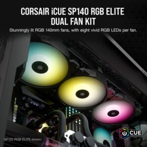The CORSAIR iCUE SP140 RGB ELITE Performance Dual Fan Kit boasts eight bright