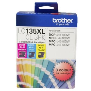 This Brother LC-135 XL Colour Ink Pack contains 3 cartridges of all the colours so you can replace them all at once or keep spares handy. The ink is smudge and fade resistant so you can enjoy your printouts for longer.