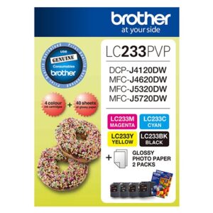 Brother LC233 Photo Value Pack- 1X Black 1XCyan  1XMagenta 1XYellow + 40 Sheets Photo Paper