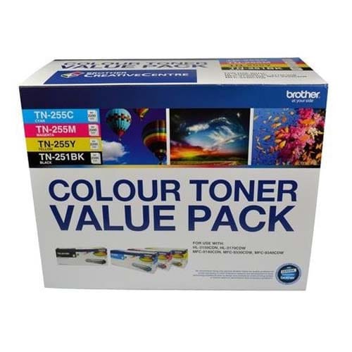 Brother TN-251BK and TN255 Colour Laser Toner Value Pack. Black