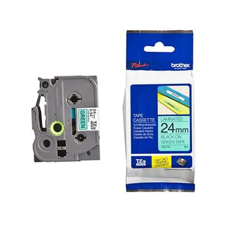 Brother 24mm Black on Green TZE Tape – Brother COB-TZE-751 Brother - Labellers Product Image