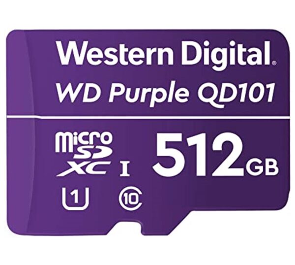 Western Digital WD Purple 512GB MicroSDXC Card 24/7 -25°C to 85°C Weather  Humidity Resistant for Surveillance IP Cameras mDVRs NVR Dash Cams Drones