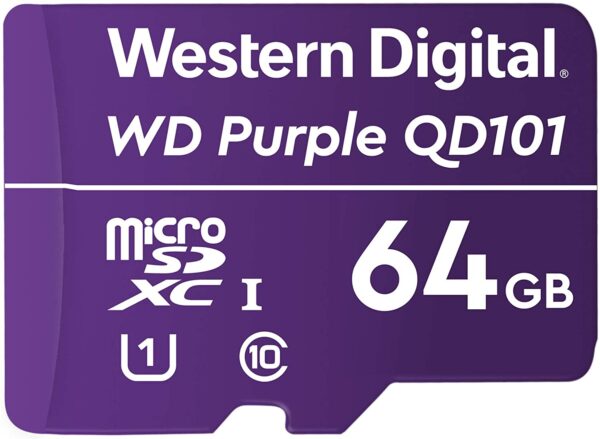 Western Digital WD Purple 64GB MicroSDXC Card for Surveillance Camera 24/7 -25°C to 85°C Weather  Humidity Resistant Class 10 Speed -25° to 85° C