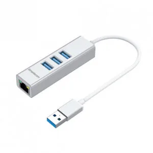 Simplecom CHN420 Silver Aluminium 3 Port SuperSpeed USB HUB with Gigabit Ethernet Adapter – Simplecom HXSI-CHN420-SIL USB Hubs Product Image