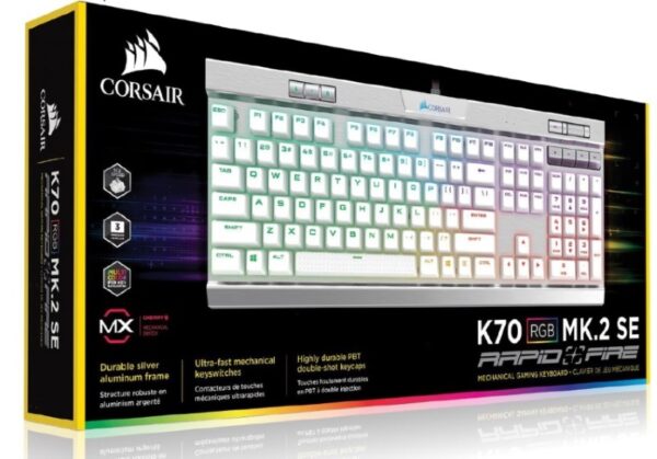 The CORSAIR K70 RGB MK.2 SE is a premium mechanical gaming keyboard for those who want to stand out. Equipped with lightweight durable silver aluminum frame