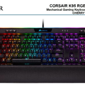 The CORSAIR K95 RGB PLATINUM XT Mechanical Gaming Keyboard immerses your desktop in dynamic RGB lighting with per-key illumination. Precision-molded 104/105-key PBT double-shot keycap set