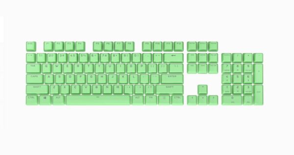 A CORSAIR PBT DOUBLE-SHOT Mint Green PRO Keycap Mod Kit gives your keyboard added durability and personalization thanks to thick double-shot PBT plastic with textured surfaces and multiple striking color options.