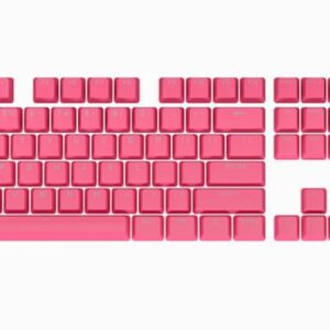 A CORSAIR PBT DOUBLE-SHOT Rogue Pink PRO Keycap Mod Kit gives your keyboard added durability and personalization thanks to thick double-shot PBT plastic with textured surfaces and multiple striking color options.