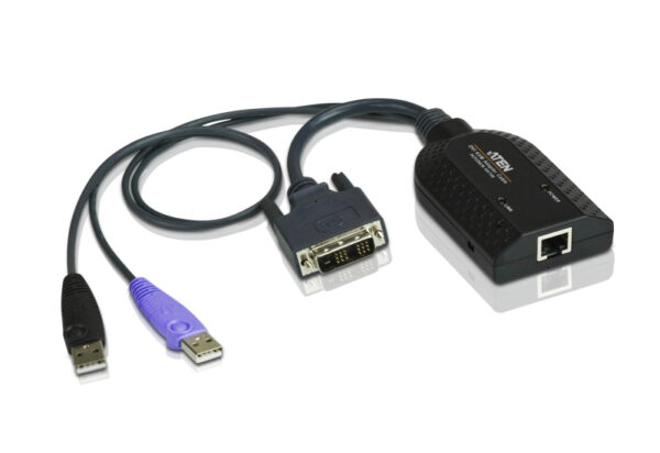 The KA7166 KVM Adapter Cable connects a KVM switch to the DVI-D video and USB ports of a target computer. The KA7166 supports DVI-D output and provides a USB plug to connect a target computer for Smart Card/CAC support *. With its small size and light weight design