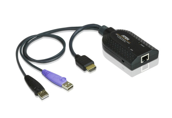 The KA7168 KVM Adapter Cable connects a KVM switch to the HDMI video and USB ports of a target computer. The KA7168 supports HDMI output and provides a USB plug to connect a target computer for Smart Card/CAC support*. With its small size and light weight design