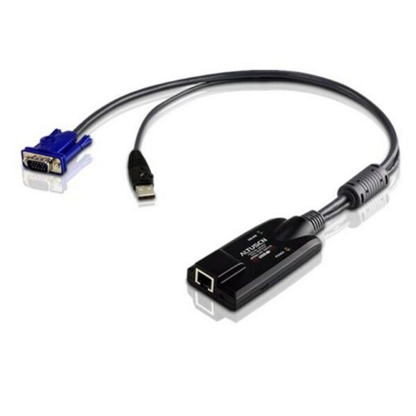 The KA7175 USB Virtual Media KVM Adapter Cable connects the KVM switch to the video and USB ports of the target computer. With its small form factor and light weight design
