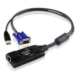 The KA7570 USB KVM Adapter Cable connects the KVM switch to the video and USB ports of the target computer. With its small form factor and light weight design