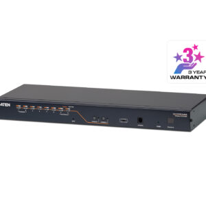 The KH2508A KVM switch is a control unit that allows IT administrators to access and control multiple computers from two PS/2 or USB KVM consoles (one bus). Operators working at up to two consoles can independently and simultaneously take control of up to 8 computers. By daisy chaining up to 15 additional switches