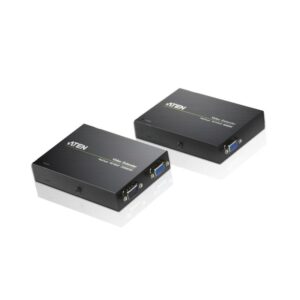 VE150A video extender comprises a local transmitting unit and a remote receiving unit which are connected by standard Cat 5e cables. The distance of both units can be extended up to 150m. It is ideal for factories and construction sites