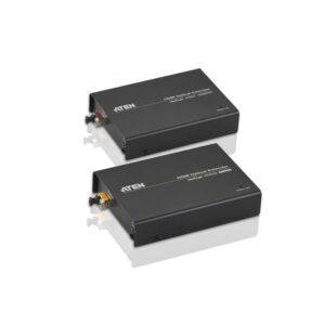 The VE882 is an Optical HDMI Extender that overcomes the length restriction of standard HDMI cables by using optical fiber to send high definition audio and video signals over large distances. The VE882 accepts an audio-video stream from a local source and serializes the data to pass it over a single 3.125 Gbps optical link (for resolutions up to 1080p@60Hz at 24-bits). The VE882 can also extend the IR remote control and transfer RS-232 (up to 115kbps) in both directions