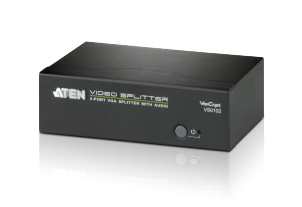 The ATEN VS0102 2-Port VGA Splitter with Audio is VGA splitter that allow a single VGA video and audio signal to be distributed to two output displays with independent stereo control. The splitter support up to 450MHz video bandwidth