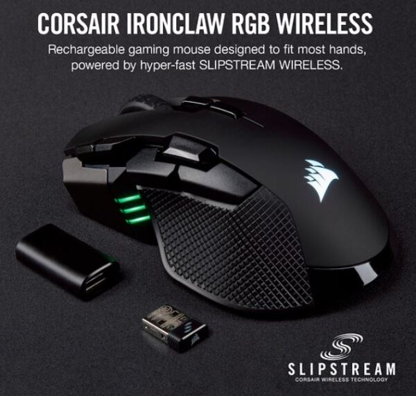 The CORSAIR IRONCLAW RGB WIRELESS Gaming Mouse combines a native 18
