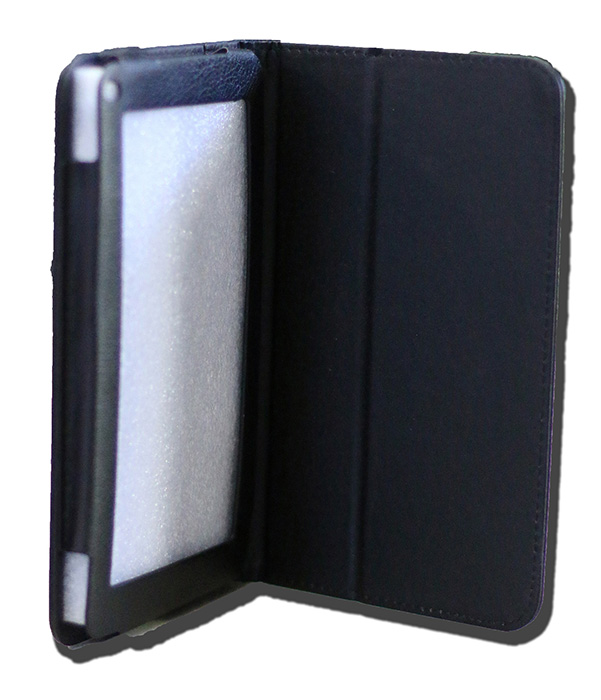 LeaderTab10Q Folio Case Black Faux Leather. Camera hole rear