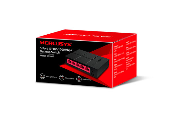 Mercusys MS105G 5-Port 10/100/1000 Mbps Desktop SwitchQuickly expand your wired network with five 10/100/1000 Mbps Ethernet ports—10 times faster than regular 10/100 Mbps Ethernet ports.