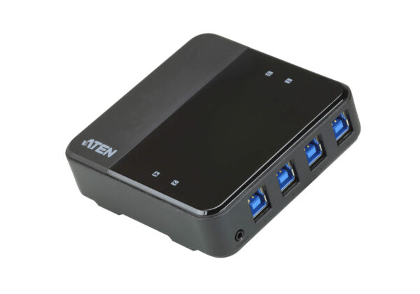 ATEN US3344 is a 4-port USB 3.1 Gen1 peripheral sharing device that allows users to share four USB devices between 4 different general computers by using USB 3.1 Gen 1 Type-B to Type-A cables.