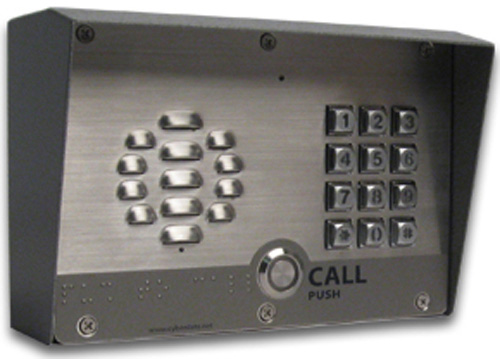 The CyberData SIP-enabled IP Outdoor Intercom/door Controller is a Power over Ethernet (PoE 802.3af) and VoIP (Voice over IP) two-way communication and door entry device with an integral 12-key backlit keypad.