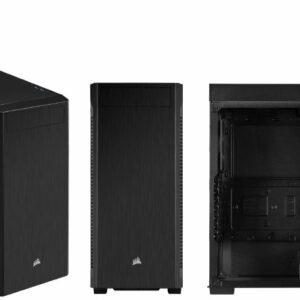The CORSAIR 110Q is a minimalist mid-tower ATX case with four high-density sound dampening panels and storage support for up to four drives