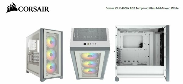 The CORSAIR iCUE 4000X RGB is a distinctive and customizable tempered glass mid-tower ATX case with easy cable management and exceptional cooling. Two tempered glass panels and dedicated front ventilation channels combine to offer great looks and airflow. Three 120mm AirGuide RGB fans concentrate cooling and illuminate your system