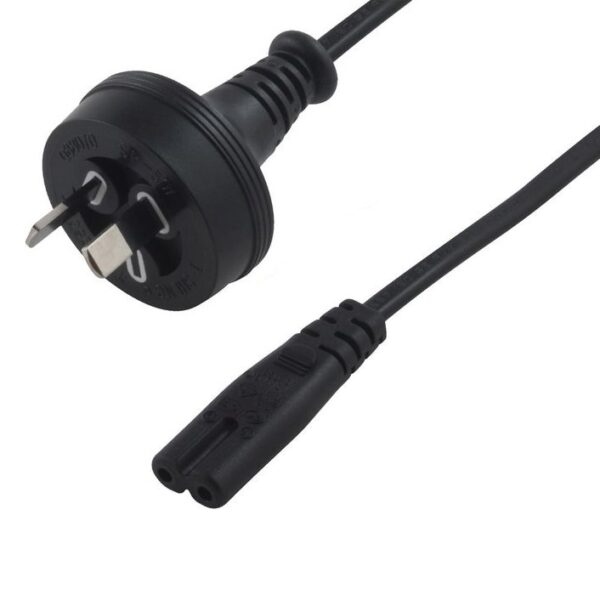 Power Cable: AU Mains to IEC C7 (240V) - 1.8m Connect any device fitted with an IEC C7 power socket to a standard Australian 2-pin mains power outlet. Connector 1: 2-Pin AU Mains Plug Male Connector 2: IEC C7 Female Cable Length: 1.8m Cable Colour: Black Packaging: No packaging