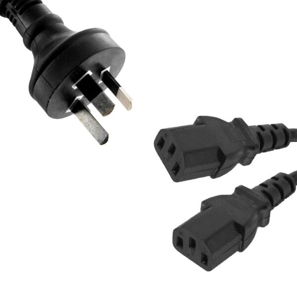 Power Cable from 3-Pin AU Male to 2 IEC C13 Female plug in 3m