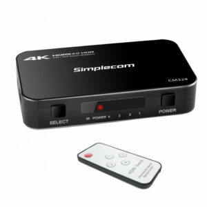 Simplecom CM324 4 Way HDMI 2.0 Switch 4 In 1 Out Splitter HDCP 2.2 4K @60Hz UHD HDR