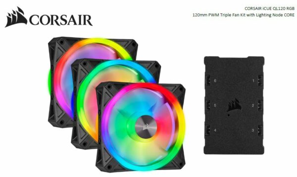 Give your PC spectacular lighting from any angle with the CORSAIR iCUE QL120 RGB PWM Triple Fan Kit