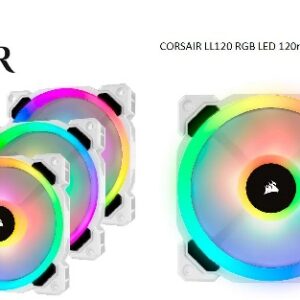 The CORSAIR LL120 RGB LED 120mm PWM White Triple Fan Kit combines excellent airflow and high static pressure in a striking white housing. 16 brilliant