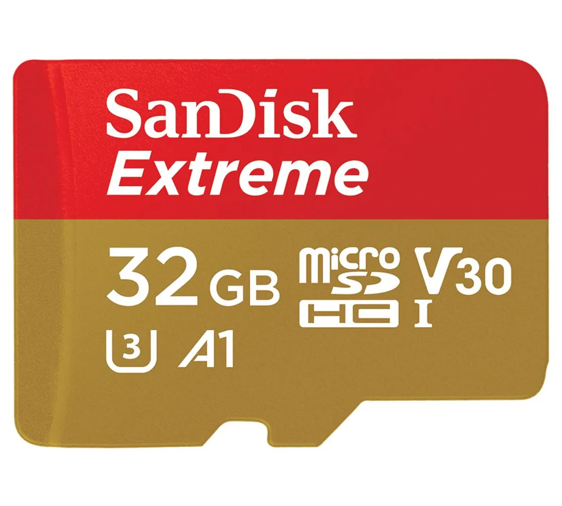 SanDisk Extreme 32GB microSD SDHC V30 U3 C10 A1 UHS-1 100MB/s R 60MB/s W 4x6 SD Adaptor Android Smartphone Action Camera Drones >16GB – Sandisk FMS-MSDEXTREME-032G SD/ Mini SD/ Micro SD Product Image