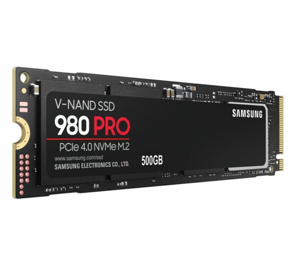 Samsung 980 Pro 500GB NVMe SSD 6900MB/s 5000MB/s 1000K/1000K IOPS 300TBW 1.5M Hrs MTBF M.2 2280 PCIe 4.0 Gen4 3-bit MLC V-NAND 5yrs Wty