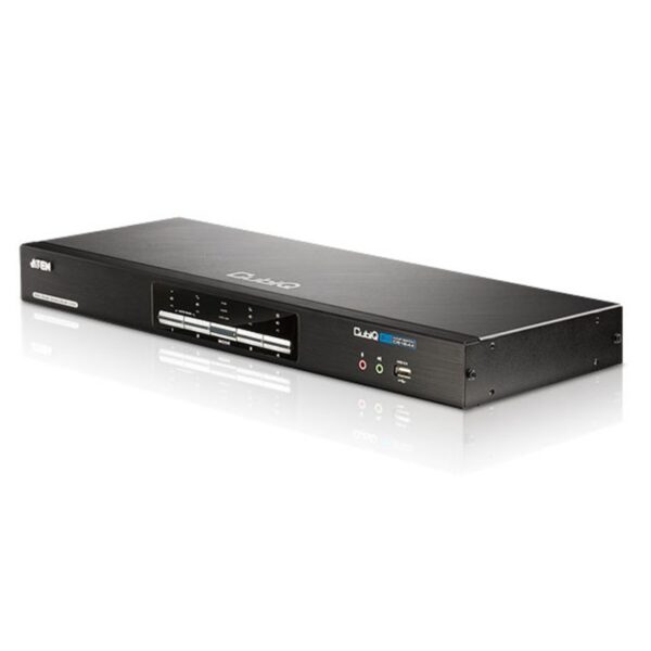 The CS1644A 4-Port USB DVI Dual View KVMP™ Switch is a multi-application device that integrates a 4-port KVM switch with 2-port USB hub. The newest version now supports Quad-View functionality with two Dual View KVM Switches connected.