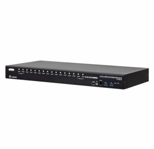 The ATEN CS18216 16-Port USB 3.0 4K HDMI KVM Switch can effectively access and control up to 16 HDMI computers from a single USB keyboard