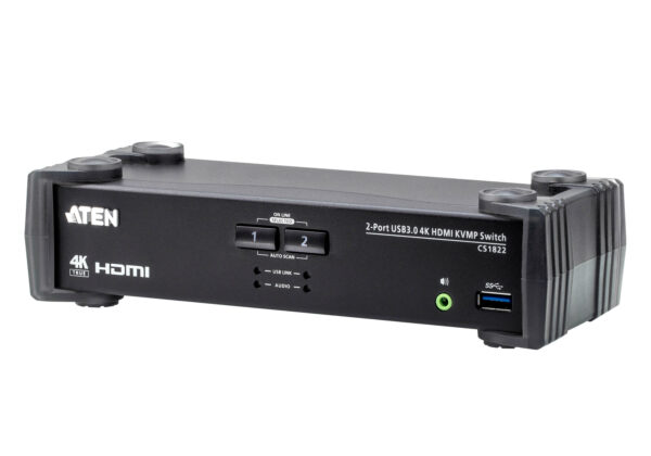 Aten Desktop KVMP Switch 2 Port Single Display 4k HDMI w/ audio mixer mode