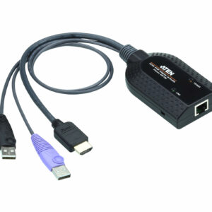 The KA7188 KVM Adapter Cable connects a KVM switch to the HDMI video and USB ports of a target computer.* The KA7188 supports HDMI output and provides two USB plugs to connect a target computer for keyboard/mouse