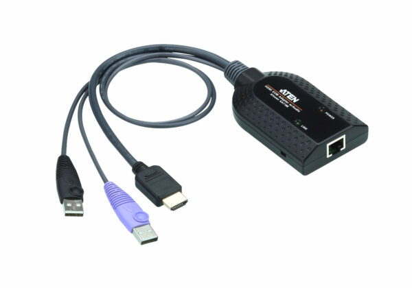 The KA7188 KVM Adapter Cable connects a KVM switch to the HDMI video and USB ports of a target computer.* The KA7188 supports HDMI output and provides two USB plugs to connect a target computer for keyboard/mouse