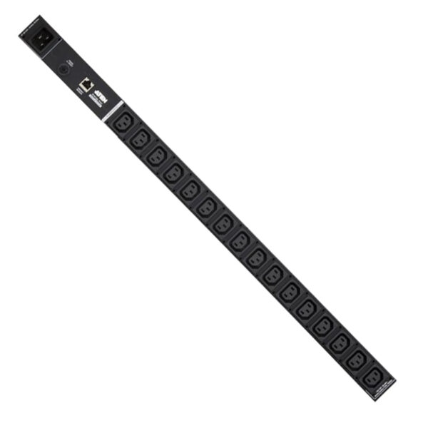 The PE1216 Energy PDU contains 16 AC outlets and is available in IEC or NEMA socket configurations. The PE1216 Energy PDU features a space-saving 0U design that allows it to be mounted vertically on the outside of a rack
