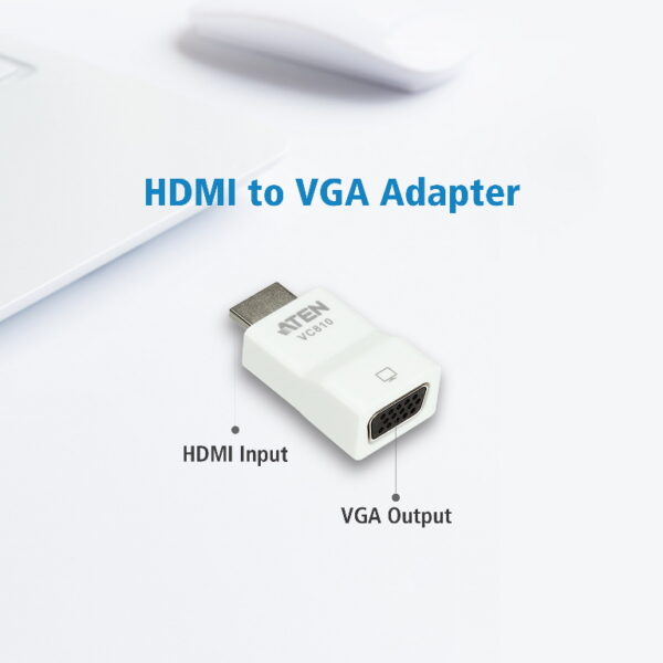 The VC-810 is an HDMI-to-VGA converter that allows you to connect an HDMI source (e.g. laptop