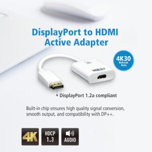 The VC986 is an active DisplayPort to HDMI adapter that allow you to connect your Mini Display Port/Display Port output device to the HDMI input of a 4K TV or other display.   The ATEN VC986 is an active adapter