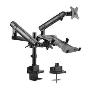 LDT20-C024ML Aluminum Slim Pole Held Mechanical Spring Monitor Arm with Laptop Holder is the solution of work needing both Laptop and Desktop Computer. With flexible swiveling arm firmly held your monitor and laptop